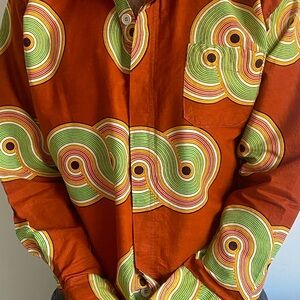Men's Orange Graphic Print Button-Down Shirt